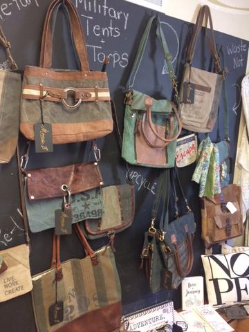 upcycled military tarps into bags